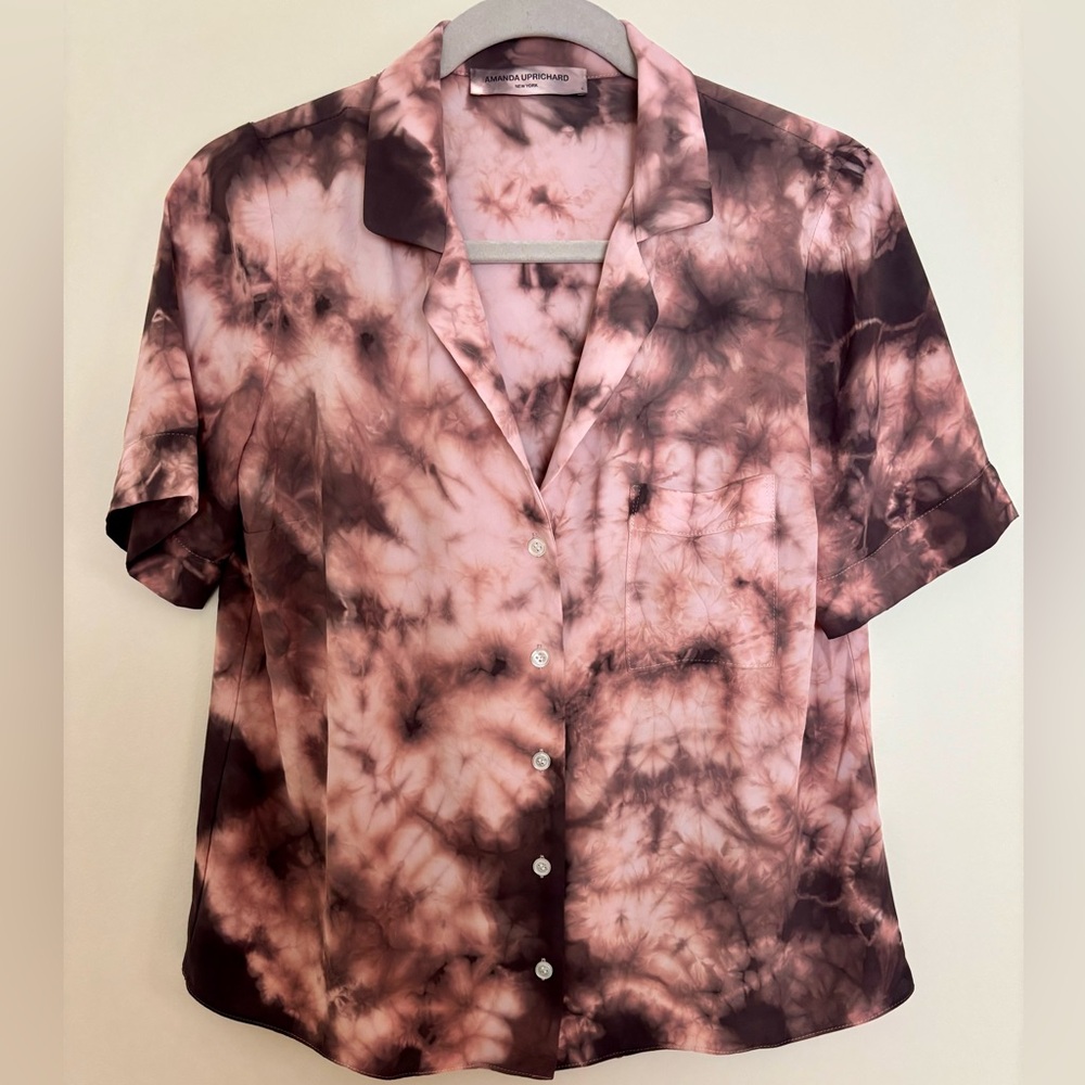 Amanda Uprichard Pink and Brown Tie-Dye Button Down Pajama Shirt - sz S